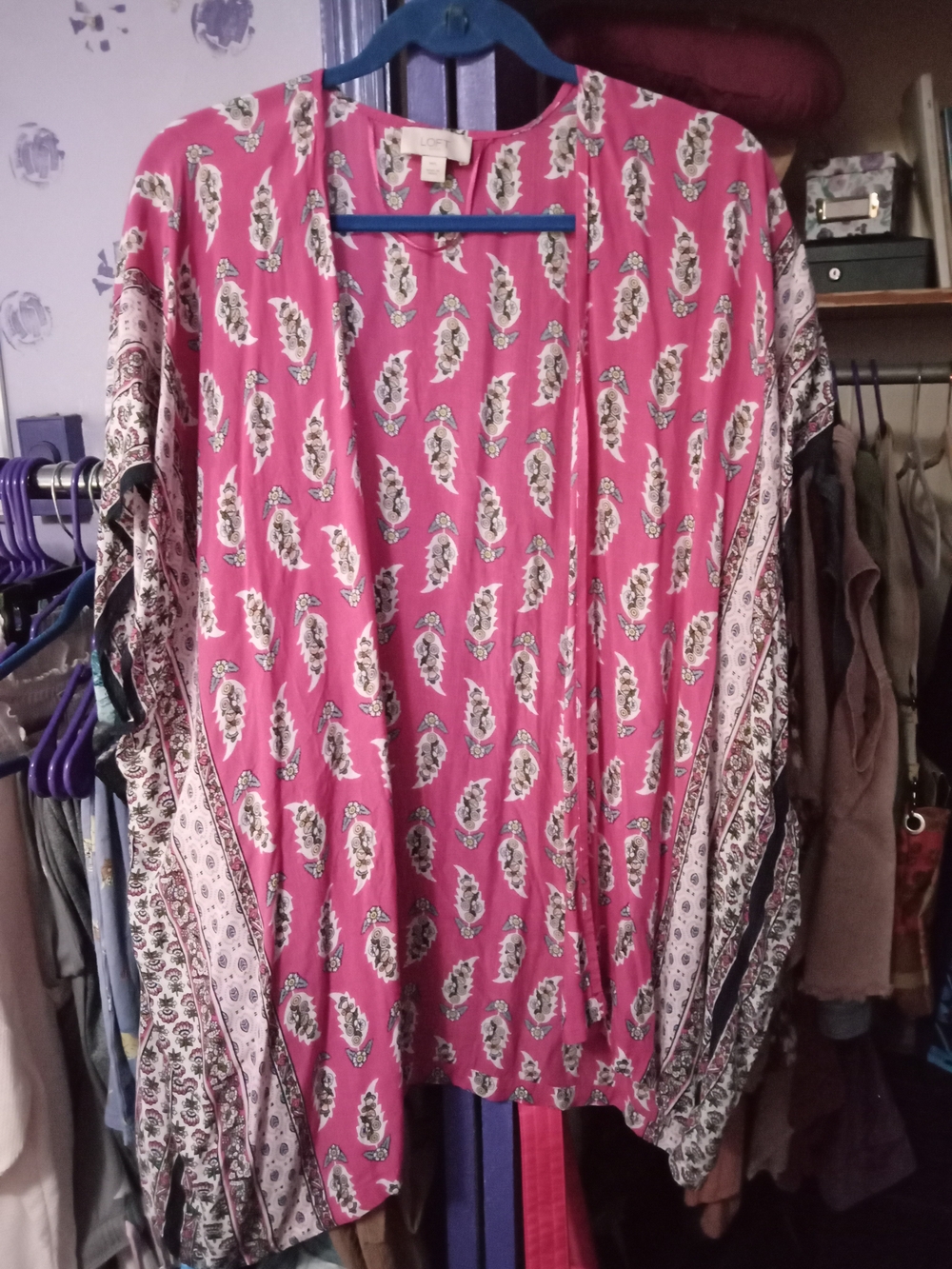 LOFT Pink Floral Print Open Kimono